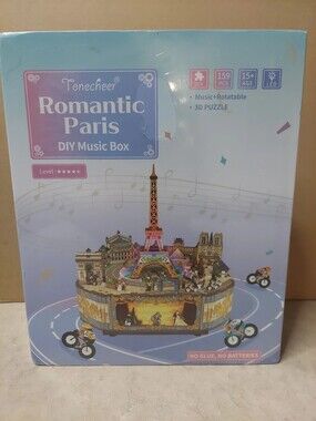 Tonecheer Romantic Paris 3D Wooden Puzzle DIY Music Box (TQ036) – 159 Pcs, LED